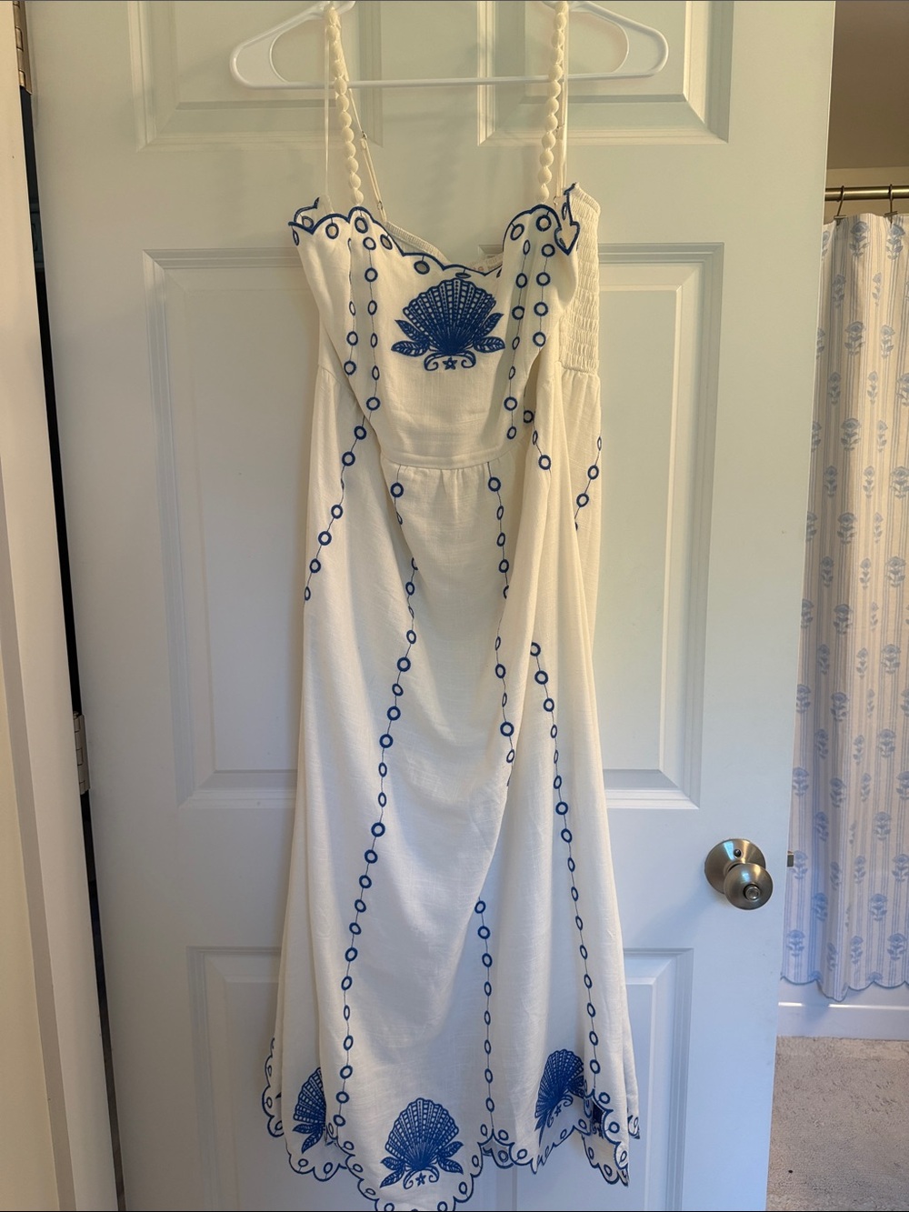Fate White Dress with Blue Shell Embroidery - Women Dresses